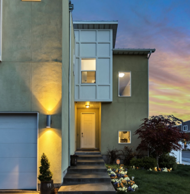 exterior view of front of home at night