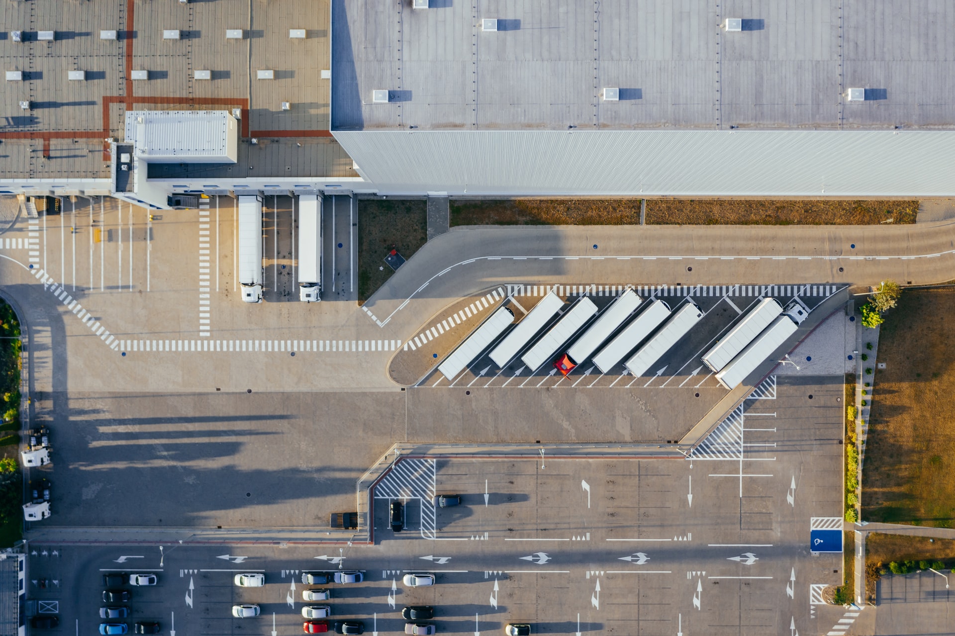 aerial view of warehouse loading zone