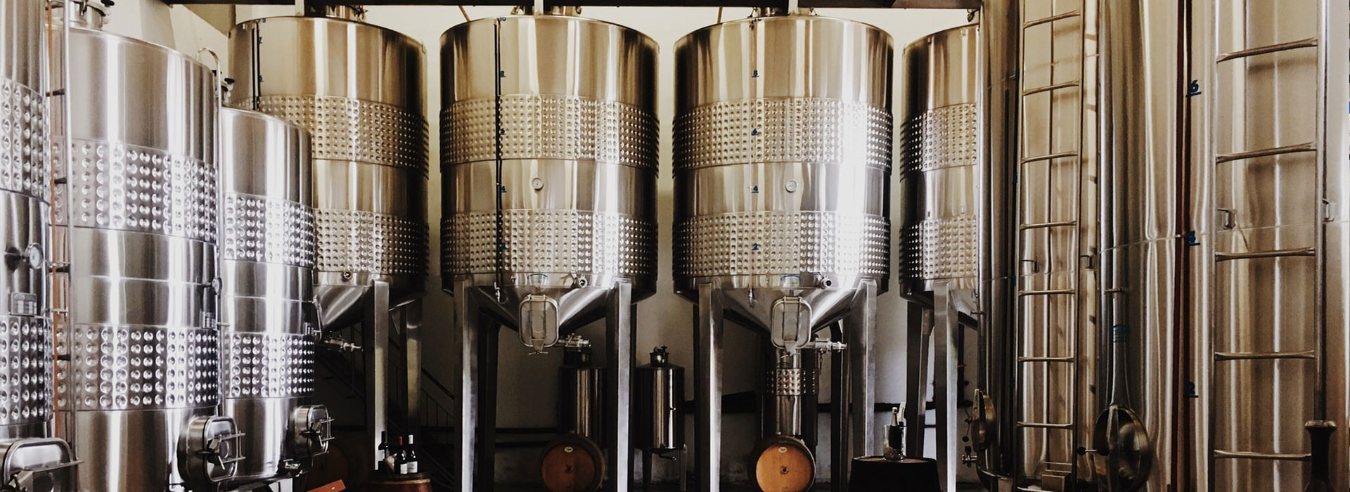 rows of brewery tanks